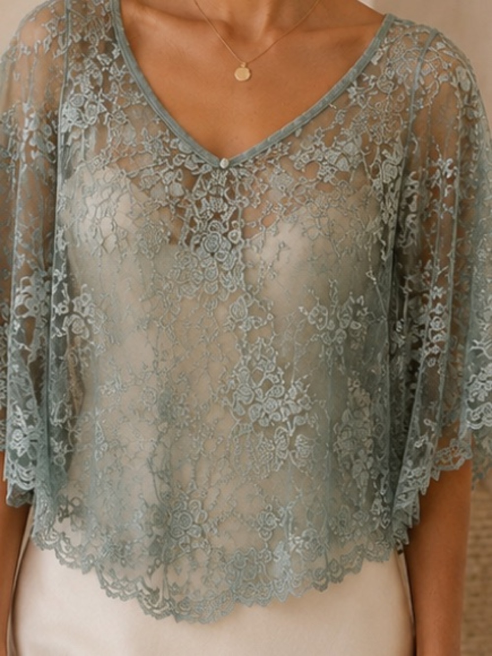 NWT Tulip B Backless Lace Capelet in Sage Green Shawl Coverup Delicate Feminine - Picture 5 of 6